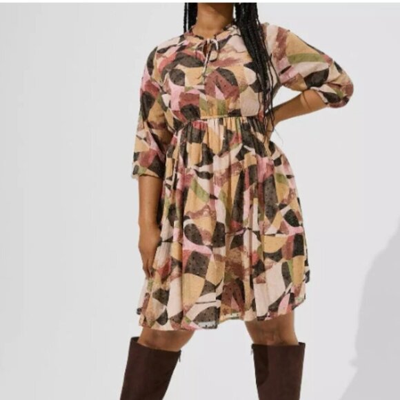 Torrid Mini Clip Dot Front Keyhole Dress Geo Multi Size 2X - Picture 2 of 7